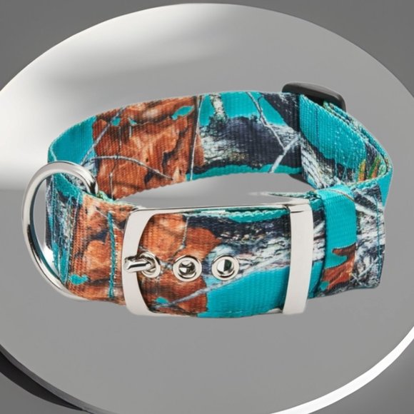NWT Dog CAMO FASHION Teal Dog Collar and 5Ft Chain Med to Large - Picture 2 of 4
